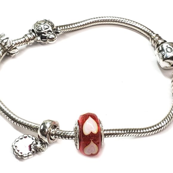 Pandora Snake Chain Bracelet w/ 3 Charms in Silver - Picture 4 of 4